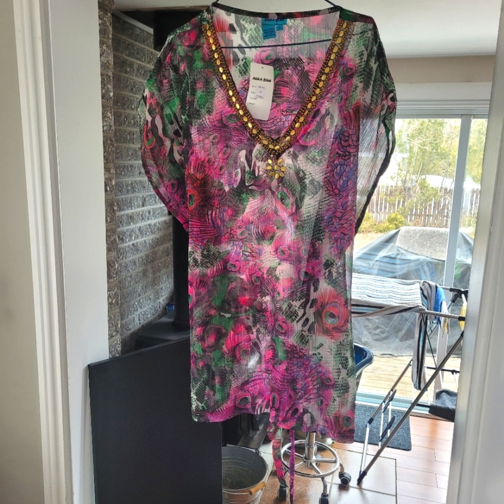 Colorful Sheer Tunic with Sequin Detail